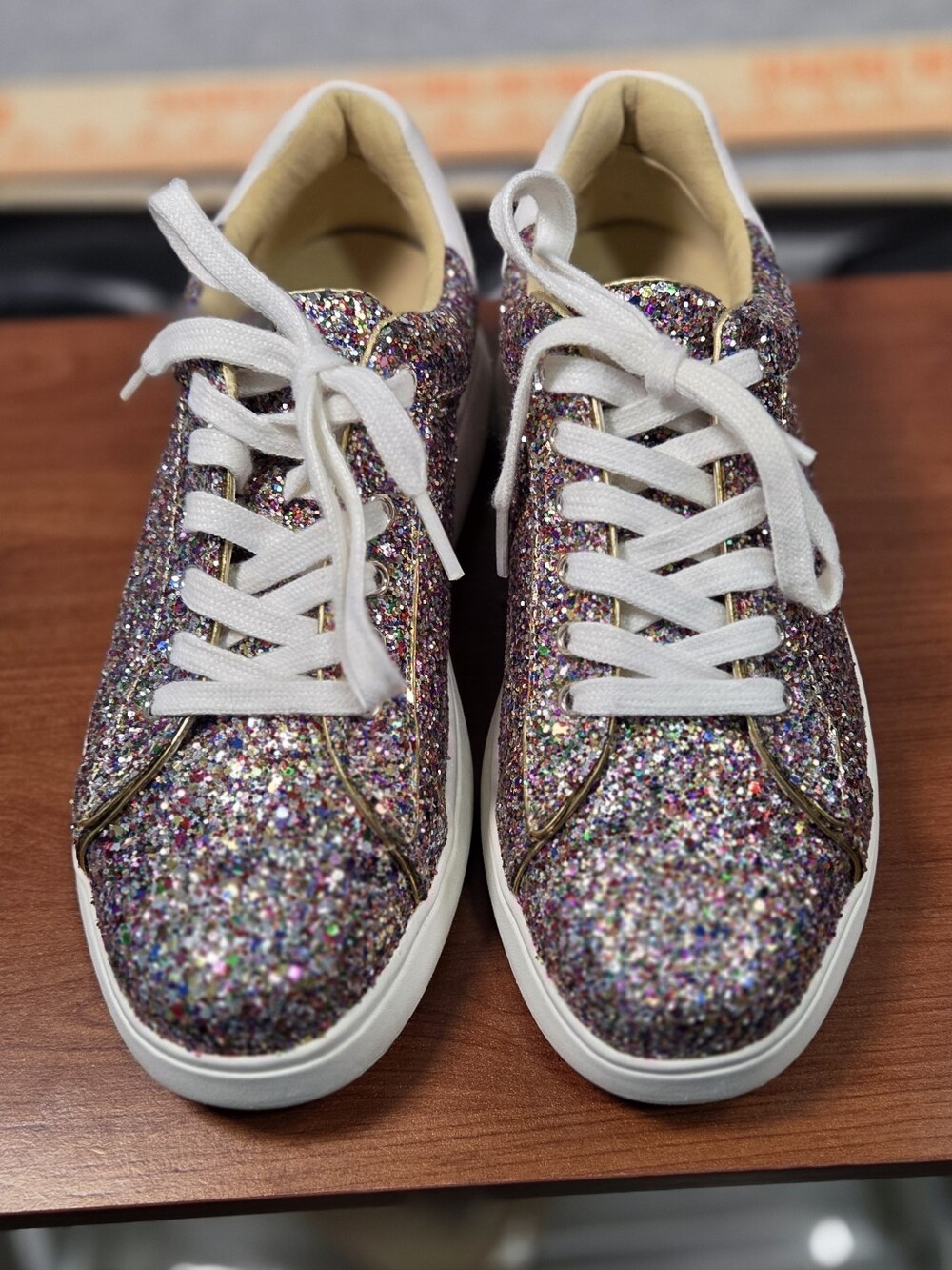 Kate Spade New York "Lift" Multi-Glitter Platform Sneakers - Size 8B